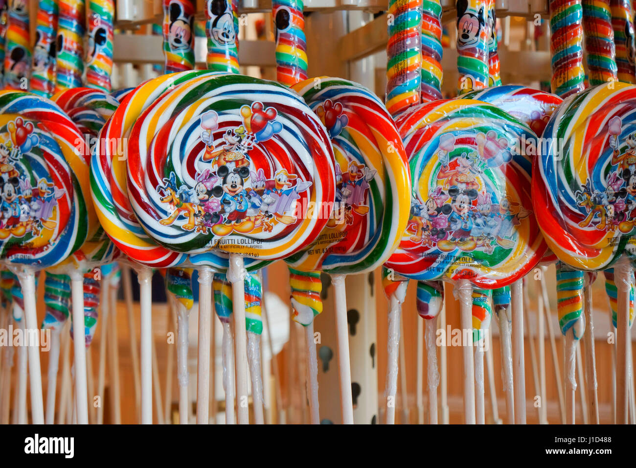 Disney Lollipops, Candy Candies Sweets at a Disney Store, Magic Kingdom, Disney World, Orlando Florida Stock Photo