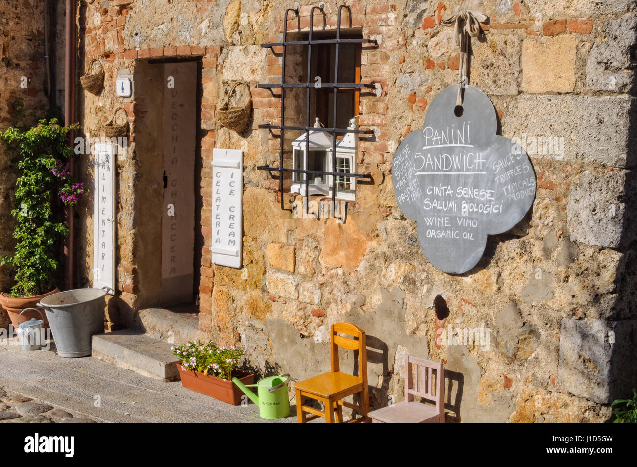 Italian Small Store Tiny food store in Monteriggioni, Italy, 20 September 2011 Stock Photo ...