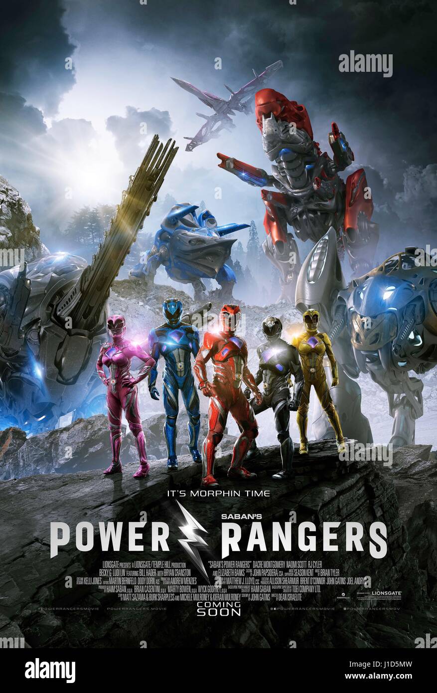 RELEASE DATE: March 24, 2017 TITLE: Power Rangers STUDIO: Lionsgate DIRECTOR: Dean Israelite PLOT: A group of high-school kids, who are infused with unique superpowers, harness their abilities in order to save the world STARRING: Poster Art - Becky G., Ludi Lin, Dacre Montgomery, Naomi Scott, Rj Cyler. (Credit: © Lionsgate/Entertainment Pictures) Stock Photo