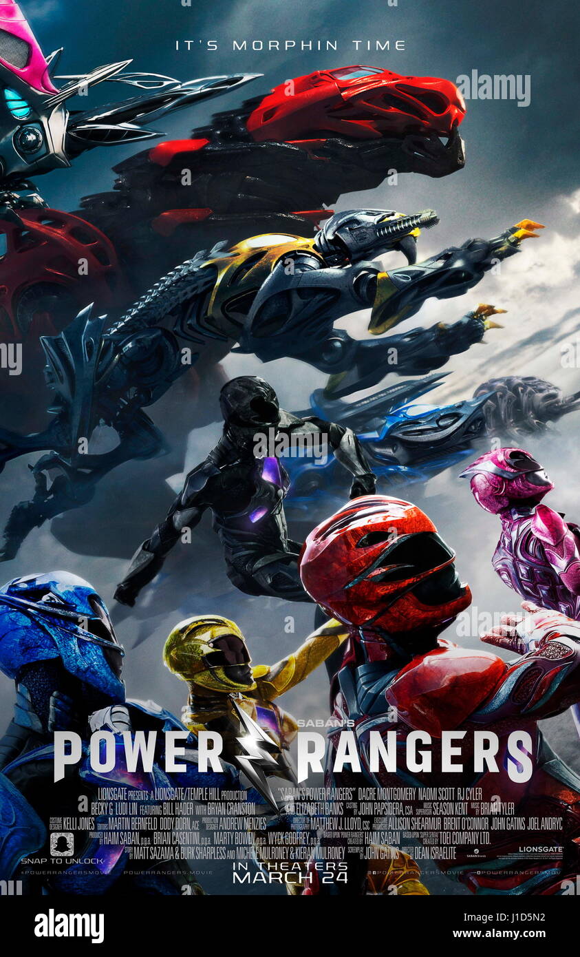 RELEASE DATE: March 24, 2017 TITLE: Power Rangers STUDIO: Lionsgate DIRECTOR: Dean Israelite PLOT: A group of high-school kids, who are infused with unique superpowers, harness their abilities in order to save the world STARRING: Poster Art - Becky G., Ludi Lin, Dacre Montgomery, Naomi Scott, Rj Cyler. (Credit: © Lionsgate/Entertainment Pictures) Stock Photo