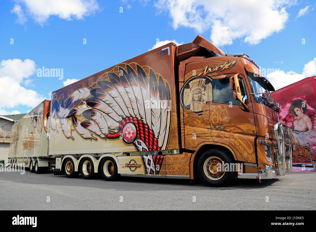 ALAHARMA, FINLAND - AUGUST 12, 2016: Volvo FH16 650 Apache of Kuljetus Ristimaa on display on the annual trucking event Power Truck Show 2016 in Alaha Stock Photo