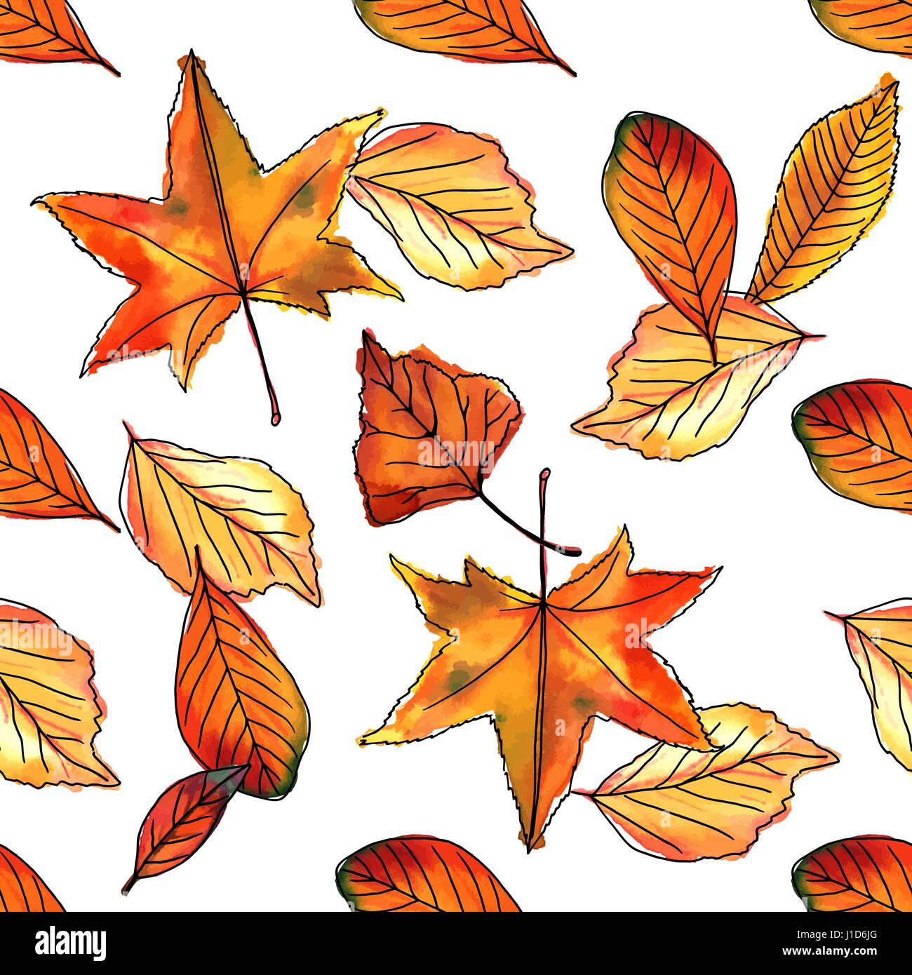 Seamless pattern of vector watercolor autumn leaves Stock Vector Image ...