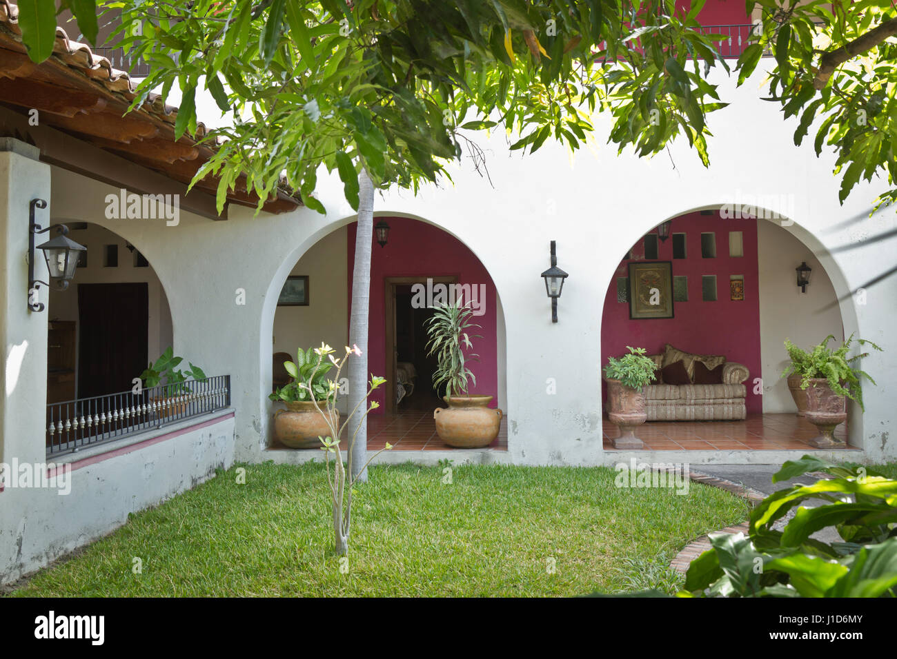 Patio of colonial house, Mexico Stock Photo Alamy