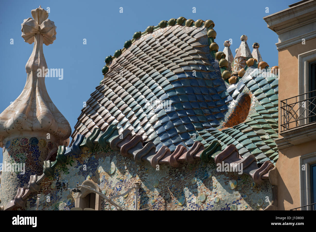 Rooftop of the house Casa Batllo (also could the house of bones) designed  by Antoni Gaudi in Barcelona, Spain Stock Photo - Alamy