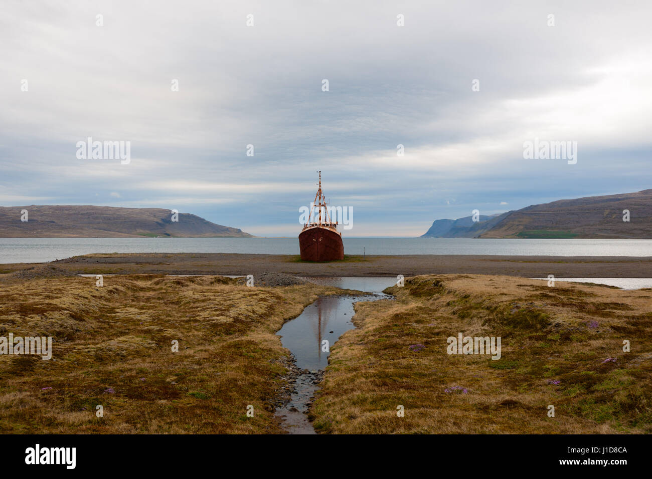Ship,wreck on the beach of Petreksfjoerdur, North-West Iceland, Northern Europe Stock Photo
