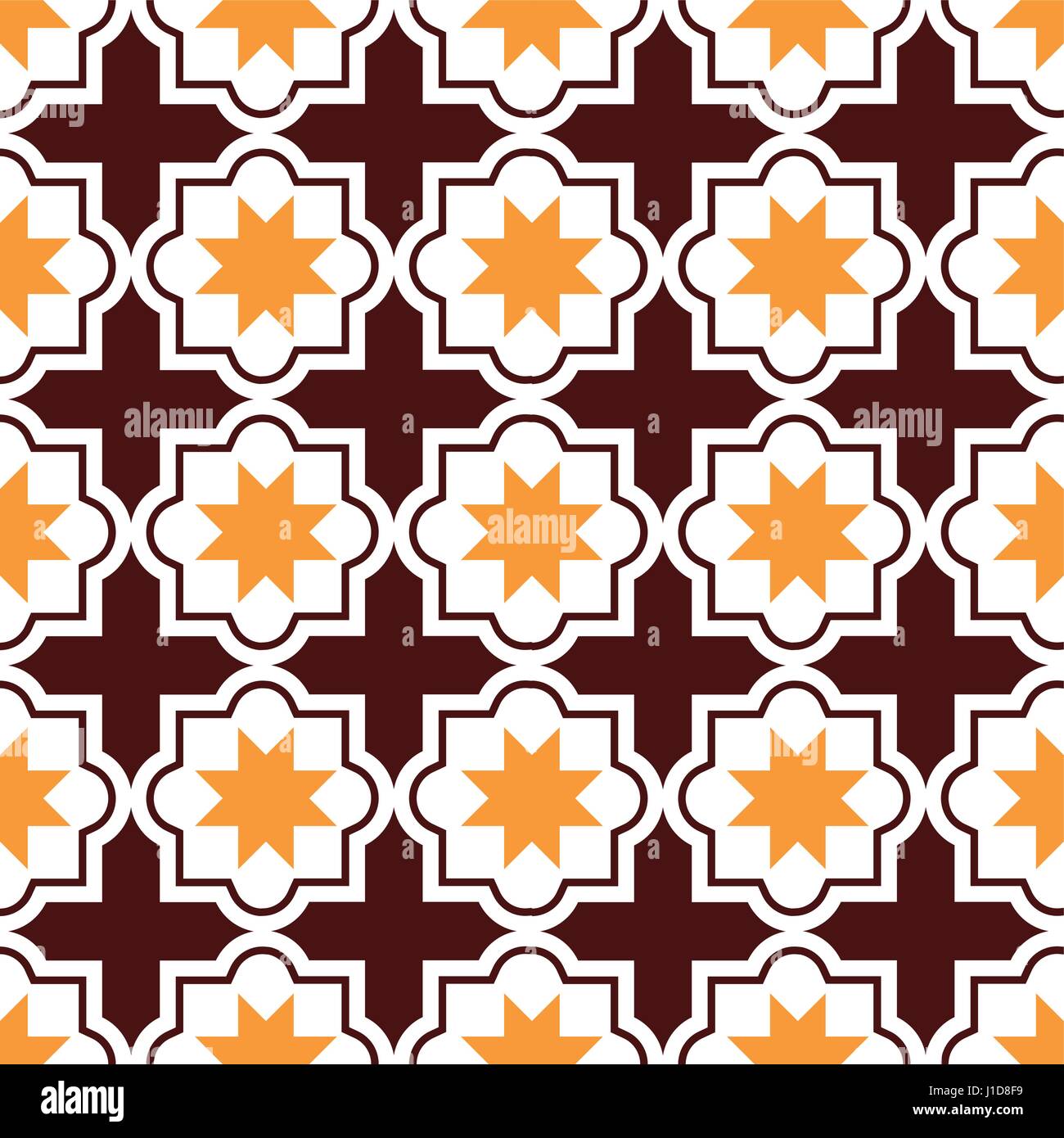 Moroccan tiles design, seamless brown and orange pattern, geometric background Stock Vector