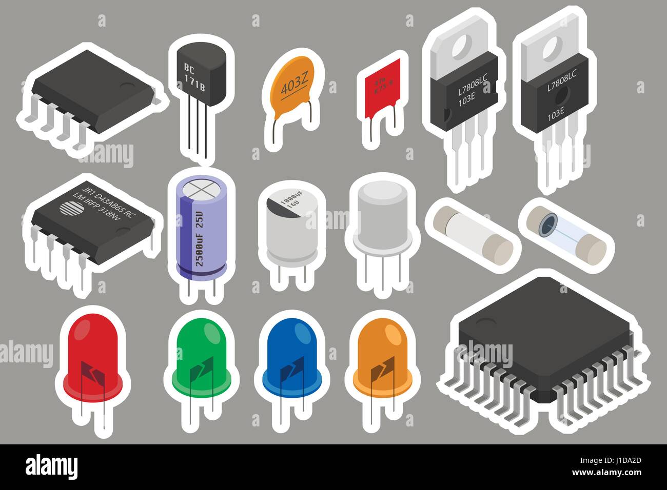 Electronic components stickers Stock Vector