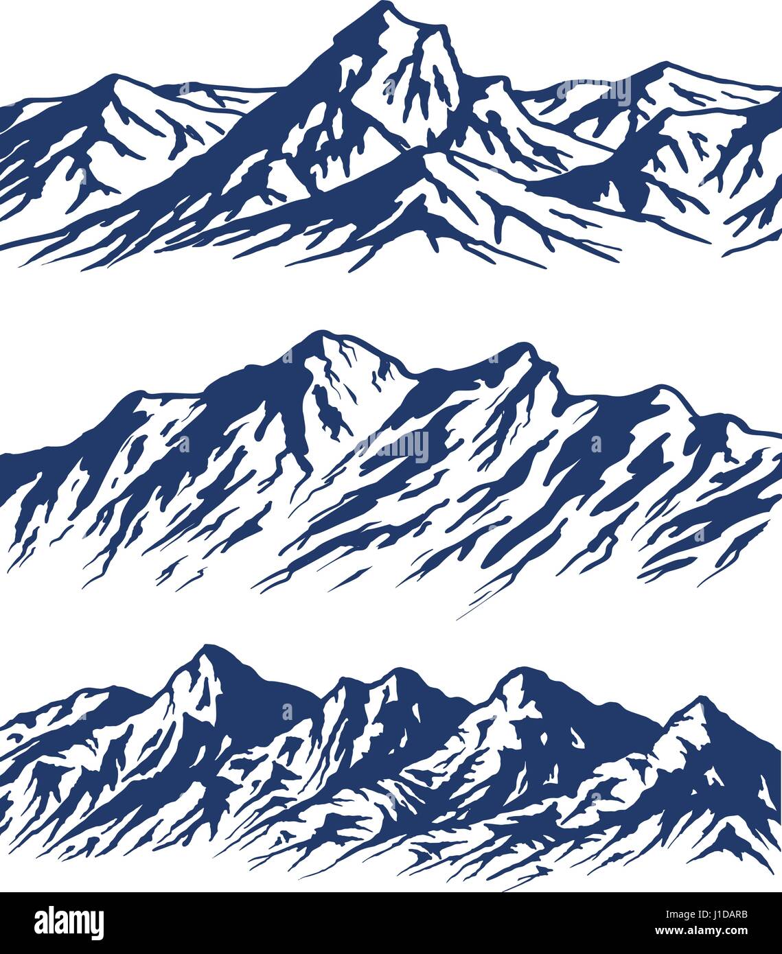 Set of mountain range silhouettes Stock Vector
