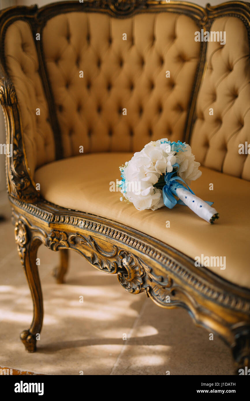 Wedding Bouquet on the couch Stock Photo Alamy