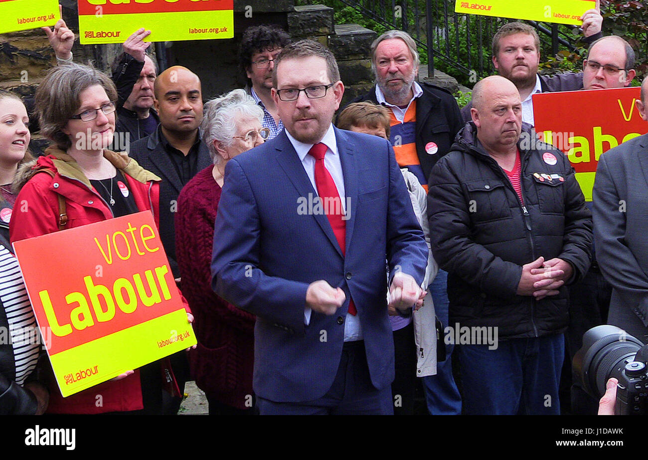 Andrew Gwynne, Labour's national election campaigns coodinator, campaigning in Morley, West Yorkshire, where he said he does not know if Ed Balls will return to fight in the West Yorkshire seat he lost two years ago in one of the defining moments of party's 2015 poll defeat. Stock Photo