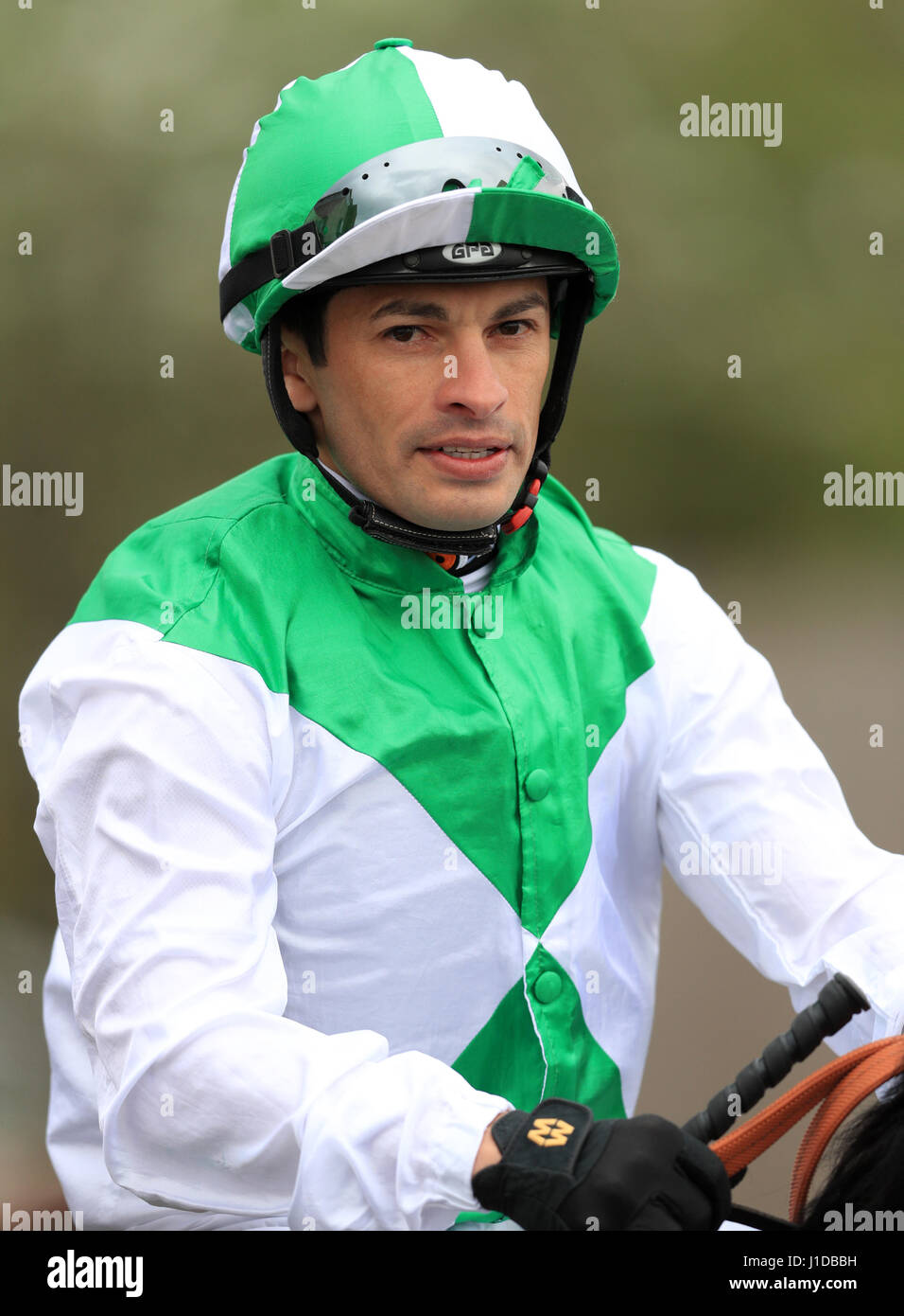 Jockey Silvestre De Sousa on board Victory Angel before the bet365.com Handicap race during day three of The bet365 Craven Meeting at Newmarket Racecourse. Stock Photo