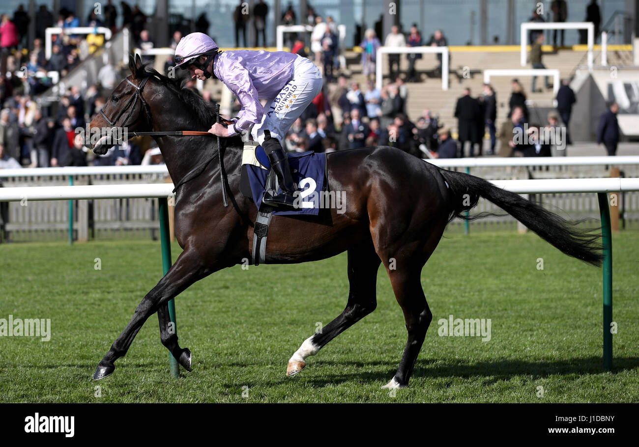 Firefight ridden by jockey Ryan Moore goes to post before the Alex Scott Maiden Stakes Stock Photo