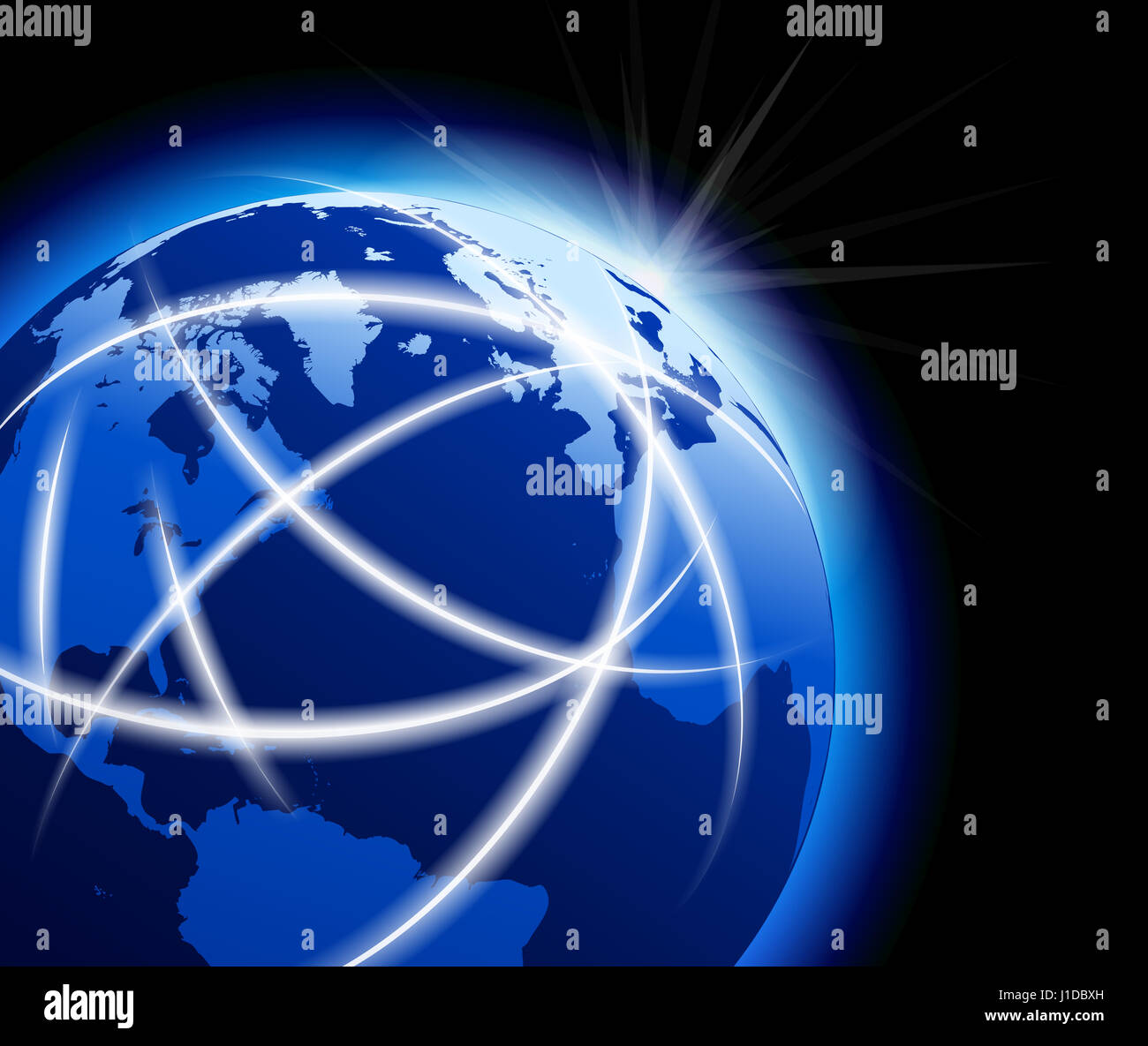 Global World with Communications around the Globe Stock Photo