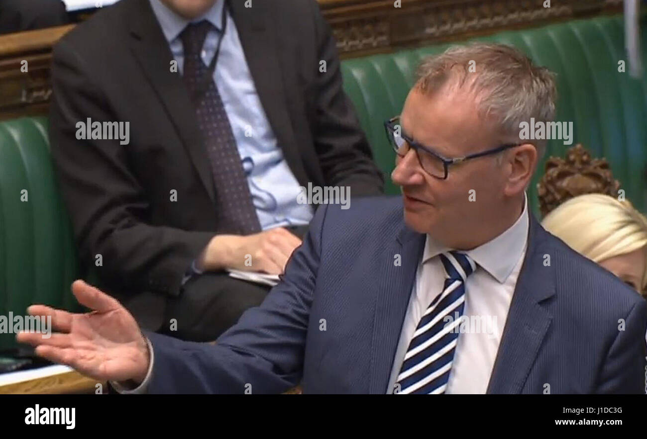 SNP Commons leader Pete Wishart speaks in the House of Commons, London, where he said that ministers must urgently explain whether or not the police investigation into Conservative MPs' election expenses swayed a decision for a snap election. Stock Photo