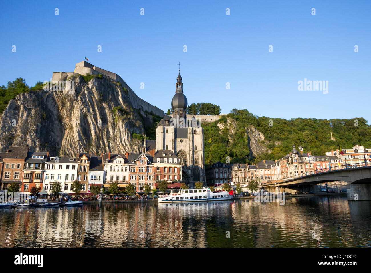 View on the touristic town of Dinant and it's citadel in the Ardennes, Belgium. Stock Photo