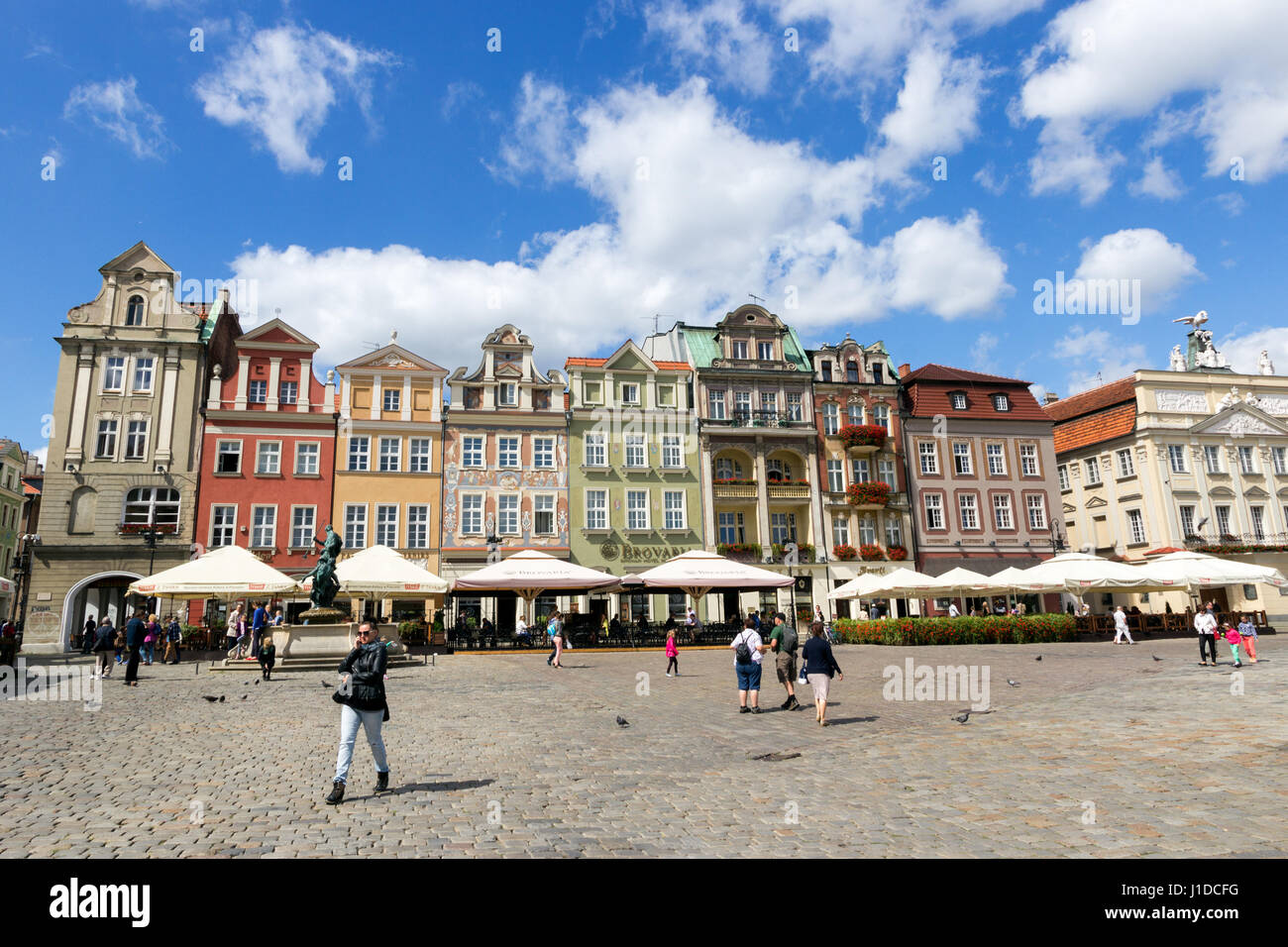 POZNAN, POLAND - AUG 20, 2014: Colorfull houses on the central square in Poznan, Poland. The city is the 4th largest and the 3rd most visited city in  Stock Photo