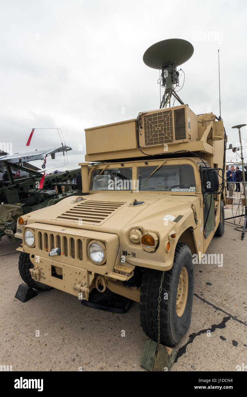PARIS - LE BOURGET - JUN 18, 2015:  US Army M1113 Humvee Air Vehicle Transporter (AVT) of the 2nd Cavalry Regiment at the 51st International Paris Air Stock Photo