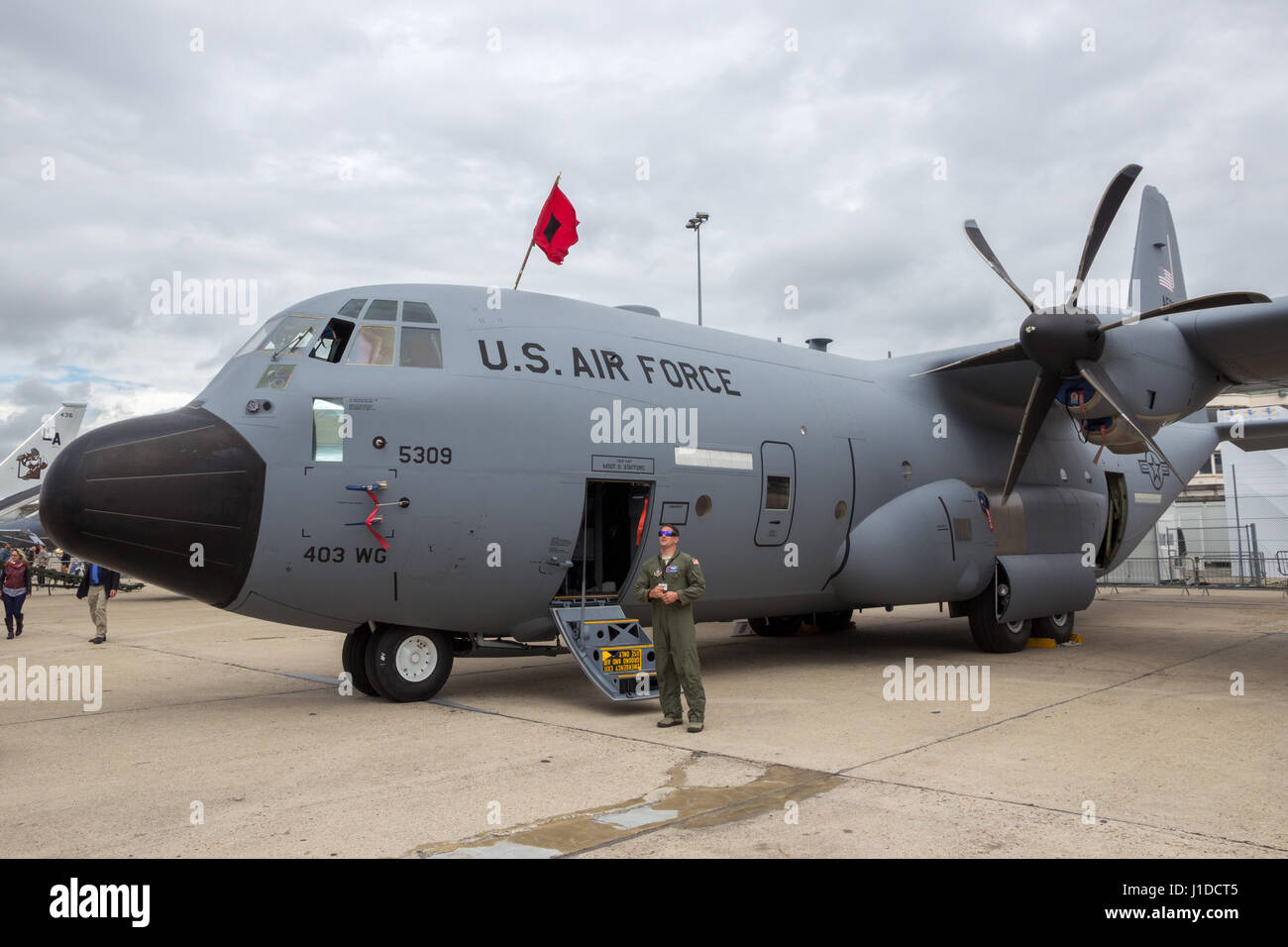 PARIS - LE BOURGET - JUN 18, 2015: Lockheed WC-130J Weatherbird used for weather reconnaissance missions by the US Air Force. Stock Photo
