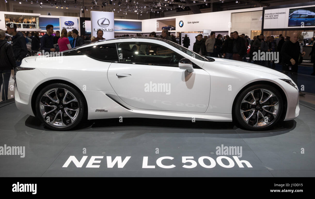BRUSSELS - JAN 19, 2017: Lexus LC500h car at the Brussels Auto Salon. Stock Photo