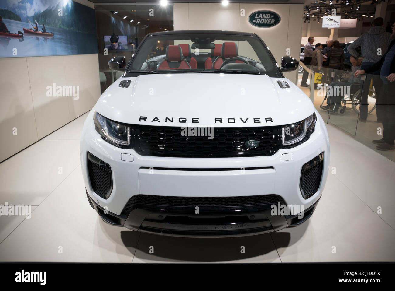BRUSSELS - JAN 19, 2017: Range Rover Evoque Convertible compact SUV car at the Brussels Auto Salon. Stock Photo