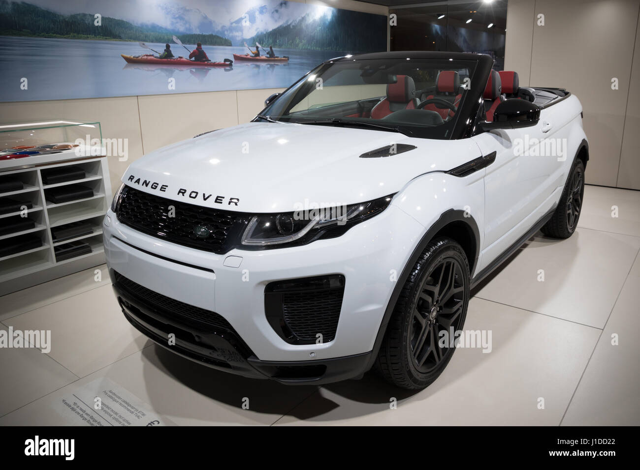 BRUSSELS - JAN 19, 2017: Range Rover Evoque Convertible compact SUV car at the Brussels Auto Salon. Stock Photo