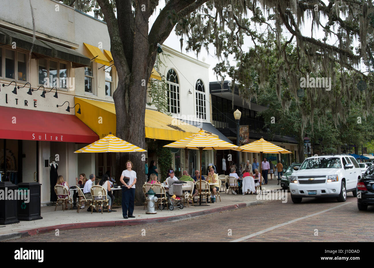 Winter Park Florida Park Avenue traffic and shops restarants and cafes in exclusive upscale shopping Stock Photo