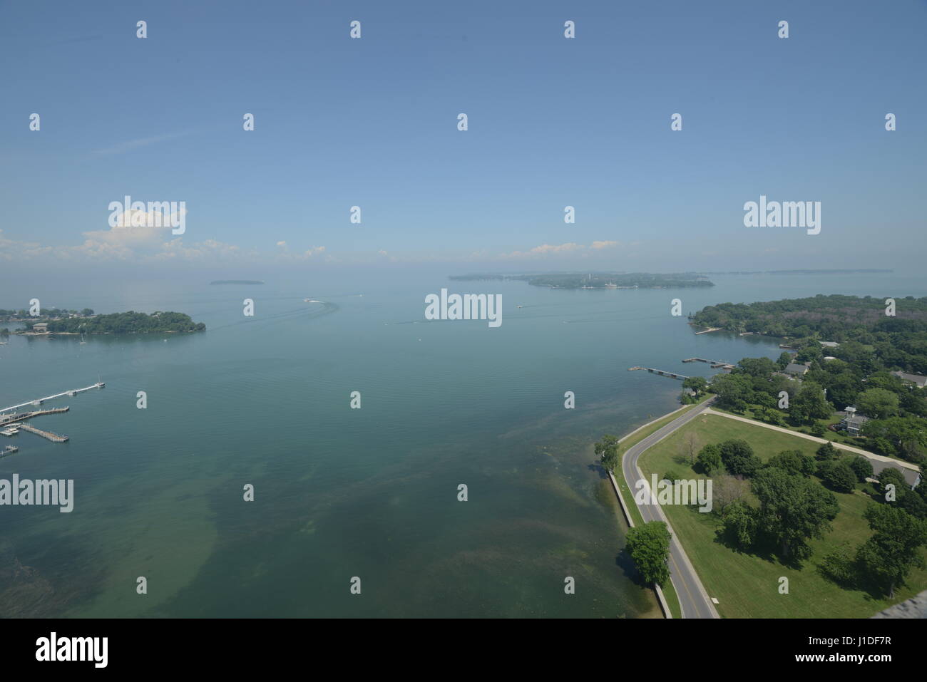 view from perrys monument on put-in-bay island Ohio Stock Photo