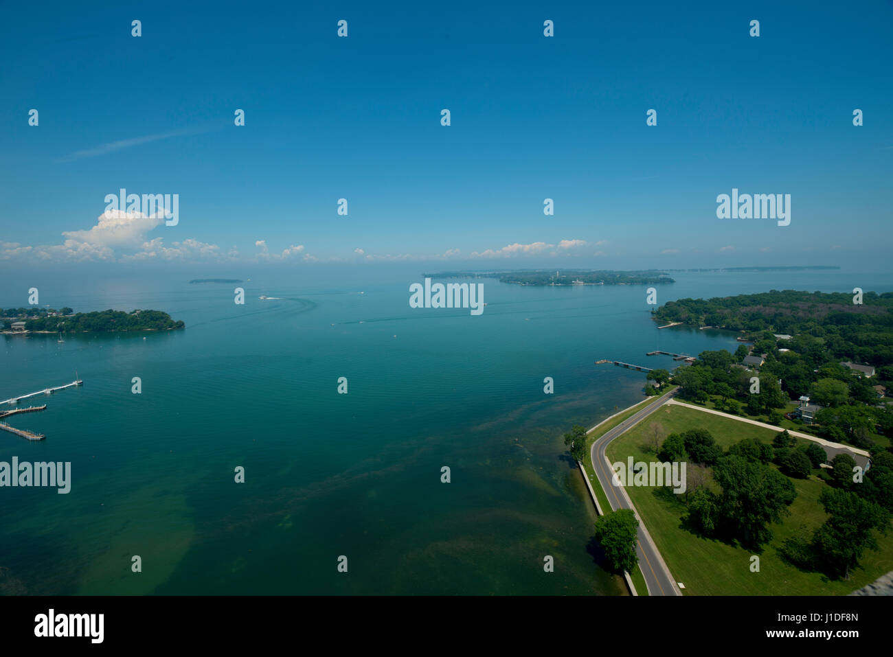 view from perrys monument on put-in-bay island Ohio Stock Photo