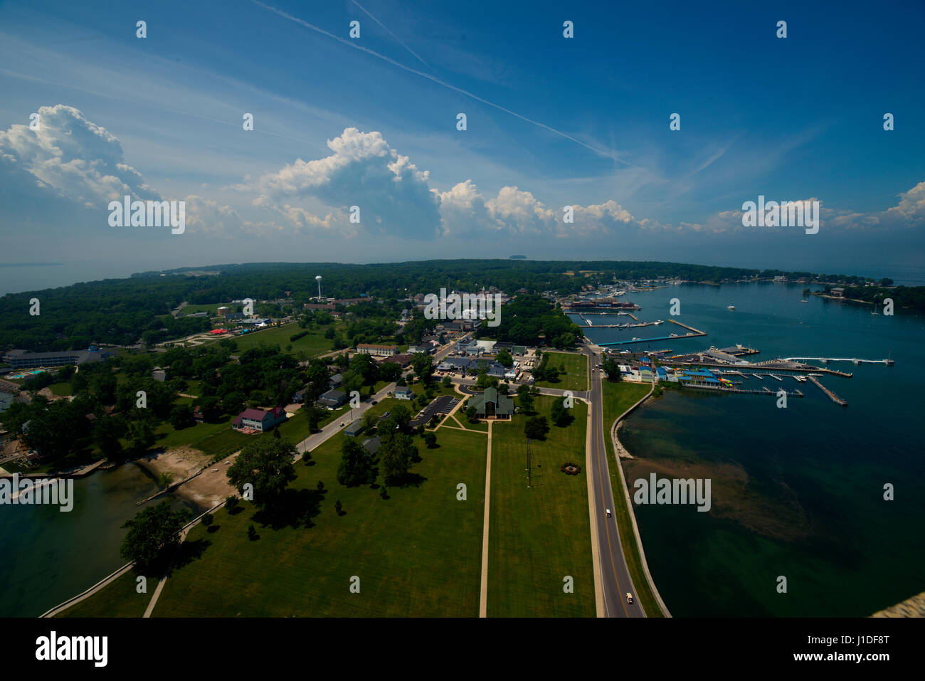 view from perrys monument on put-in-bay island Ohio Stock Photo