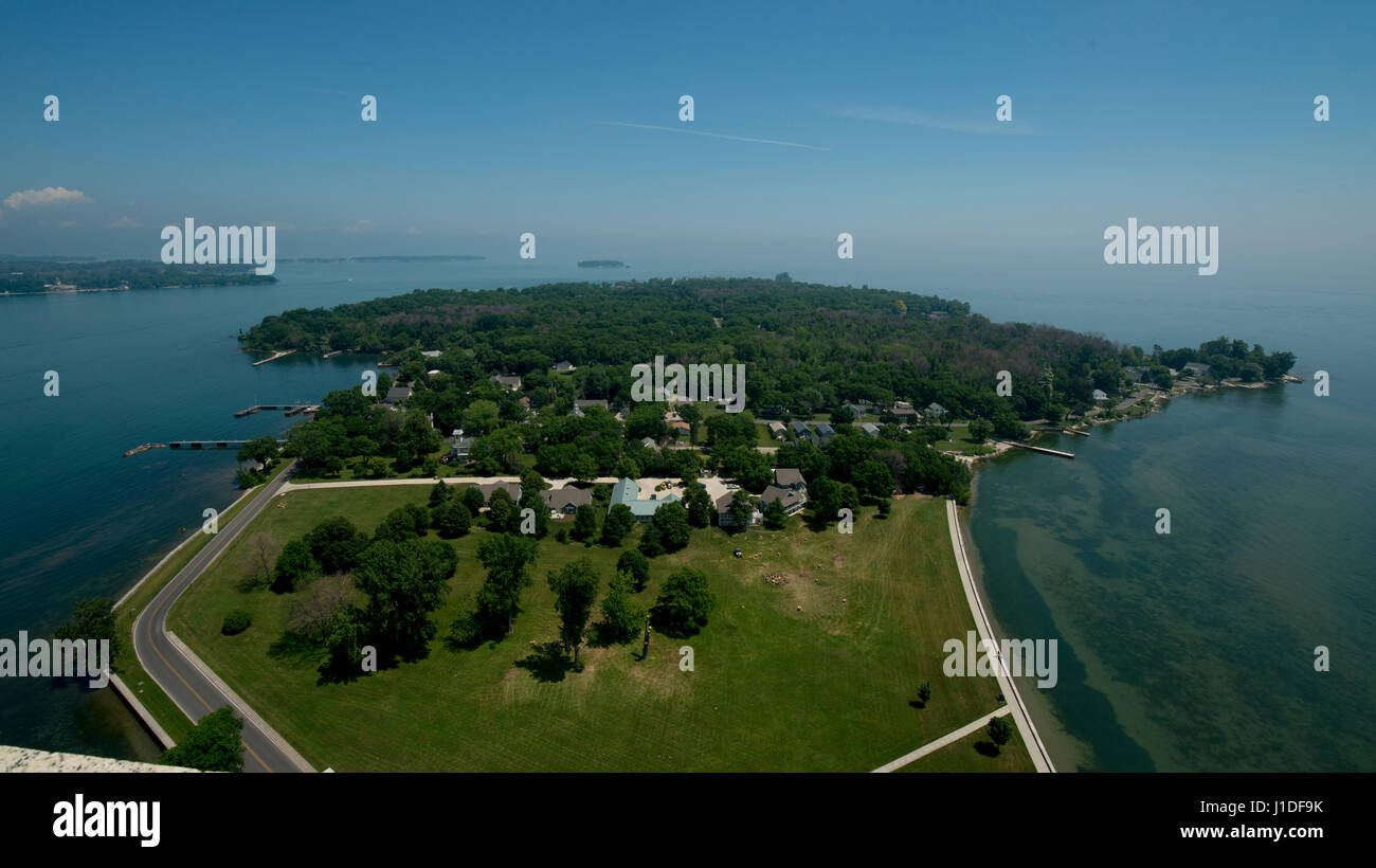 view from perrys monument on put-in-bay island Ohio Stock Photo