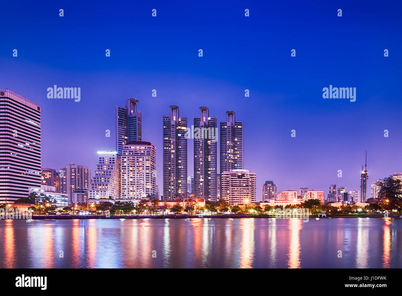 Bangkok city night view from Benchakitti Park, Thailand Stock Photo - Alamy