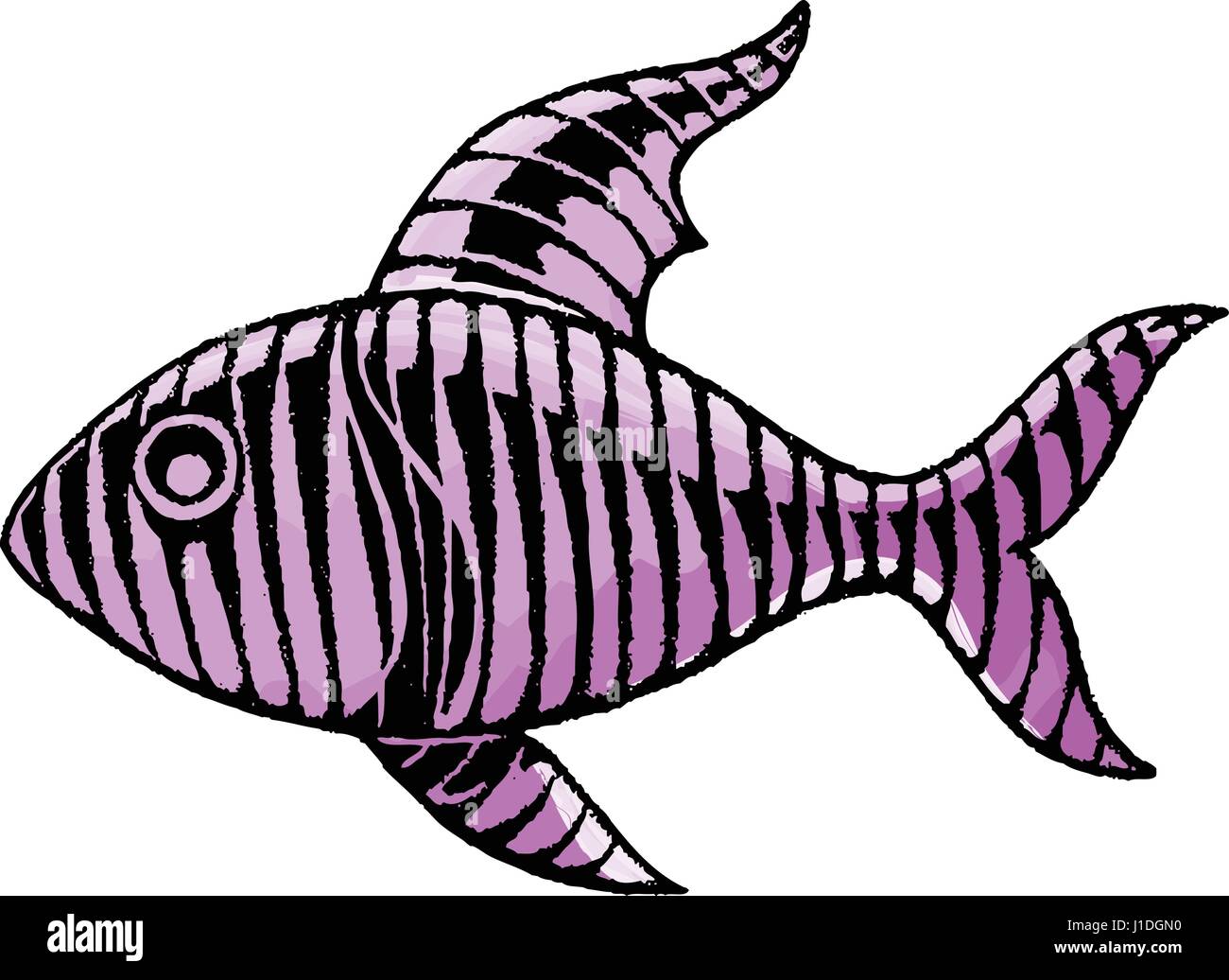 Vector Illustration of a Scratchboard Style Ink and Watercolor Drawing