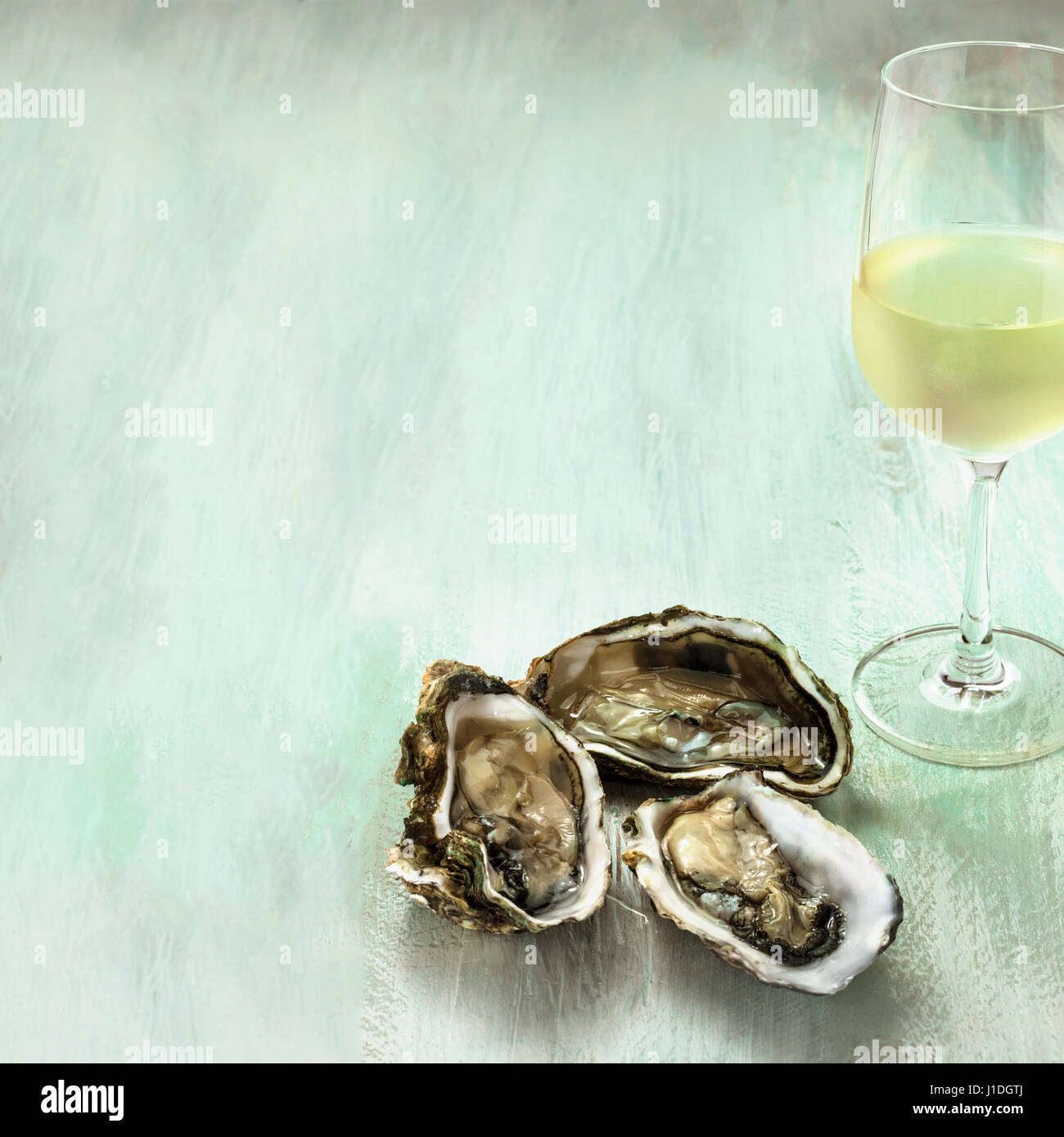 White wine and oysters photo with copyspace Stock Photo Alamy