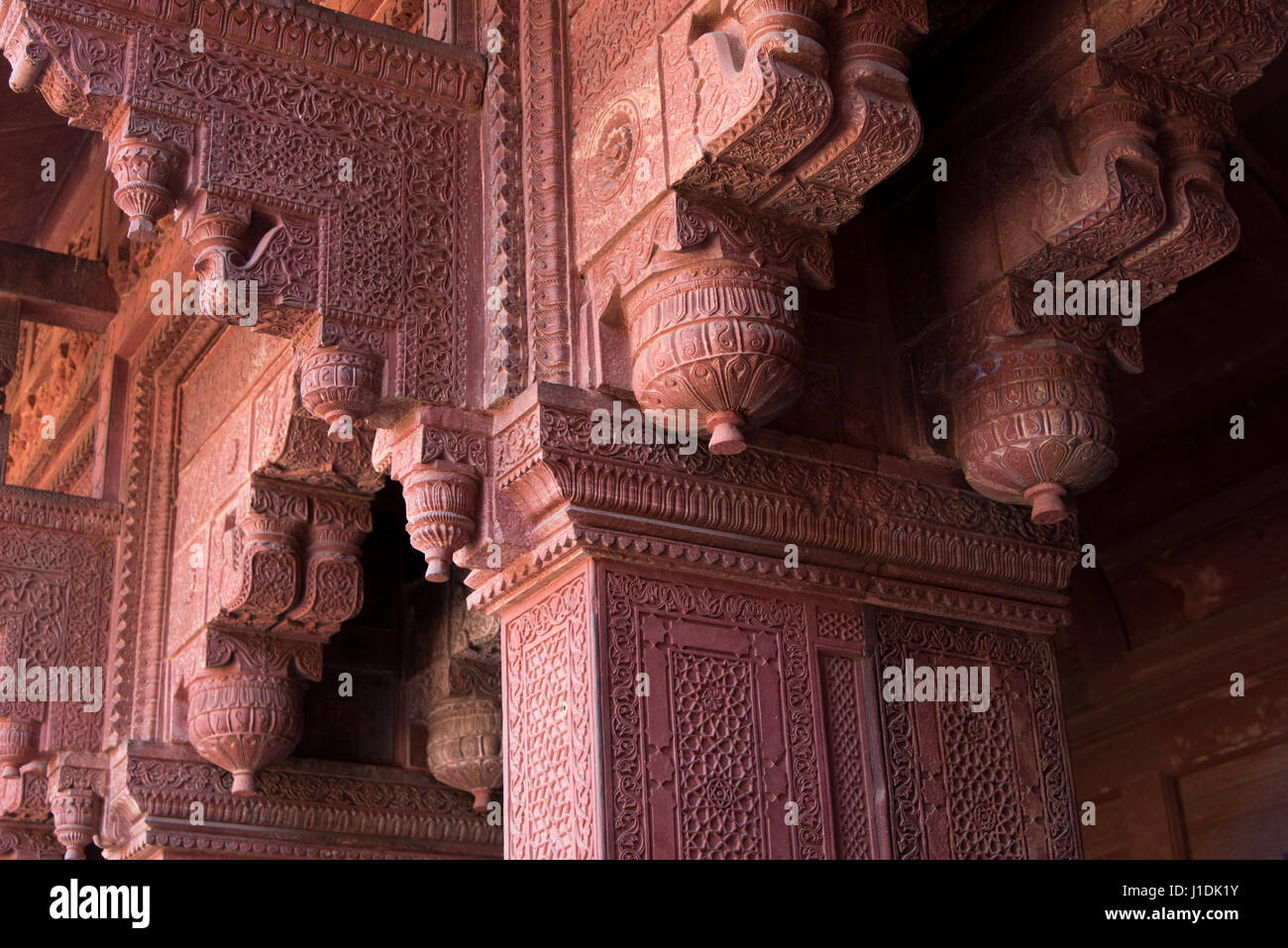 Stone carvings inside a palace at Agra Fort, India Stock Photo