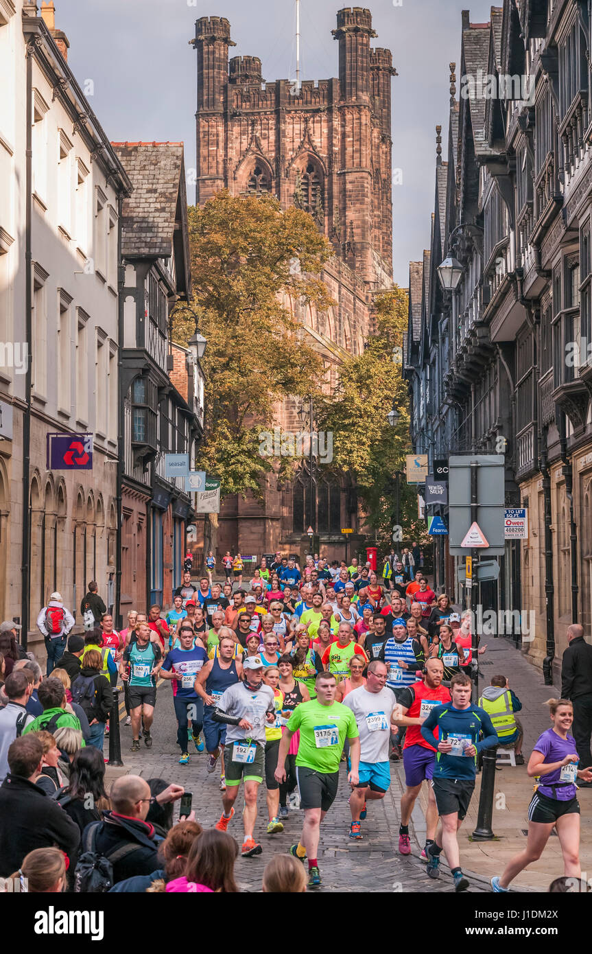 Chester Marathon with the Cathedral in the background Stock Photo Alamy