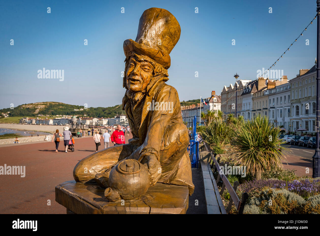 The Mad Hatter sculpture in wood on the promenade at Llandudno in