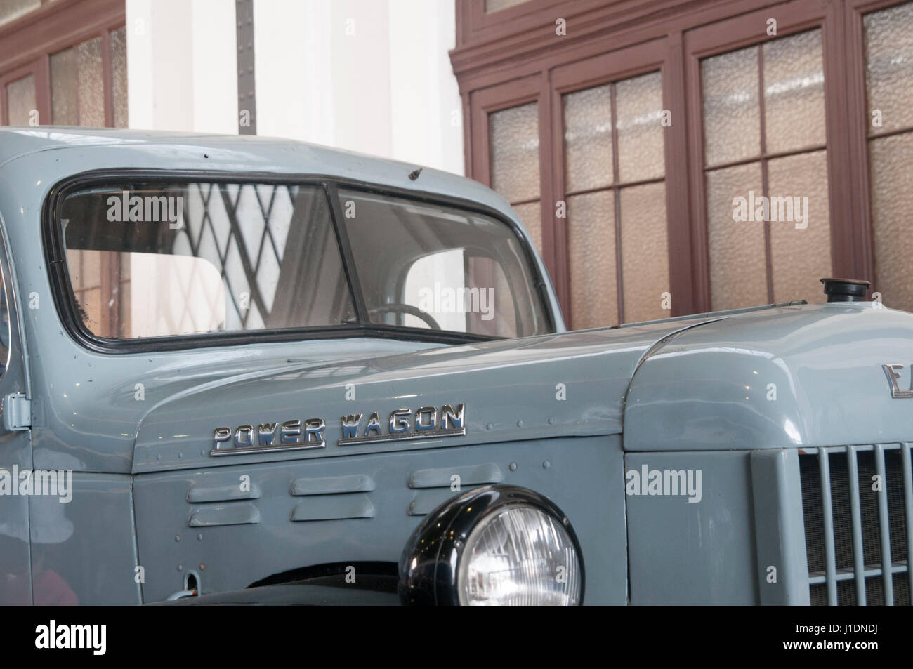 Fargo Power wagon adapted for travel on railway tracks at the Museo del Ferrocarril (Railway Museum) at Madrid-Delicias railway station. Madrid, Spain Stock Photo