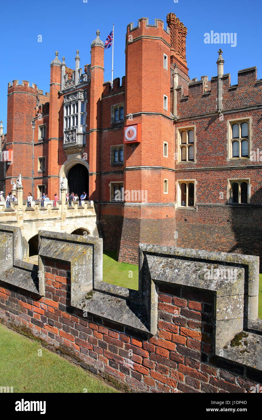 LONDON, UK - APRIL 9, 2017: The West front and main entrance of Hampton Court Palace in Southwest London Stock Photo