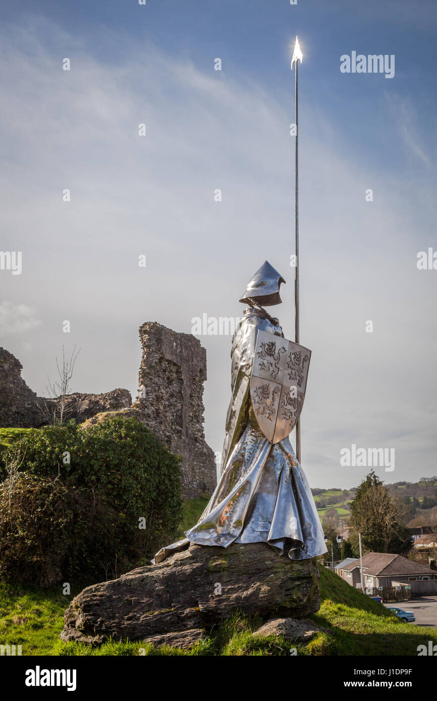 Metal Sculpture of a knight at Llandovery Castle Stock Photo