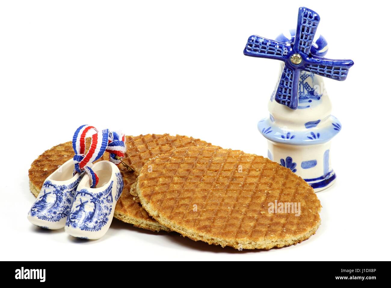 traditional Dutch syrup waffles isolated on white background Stock Photo