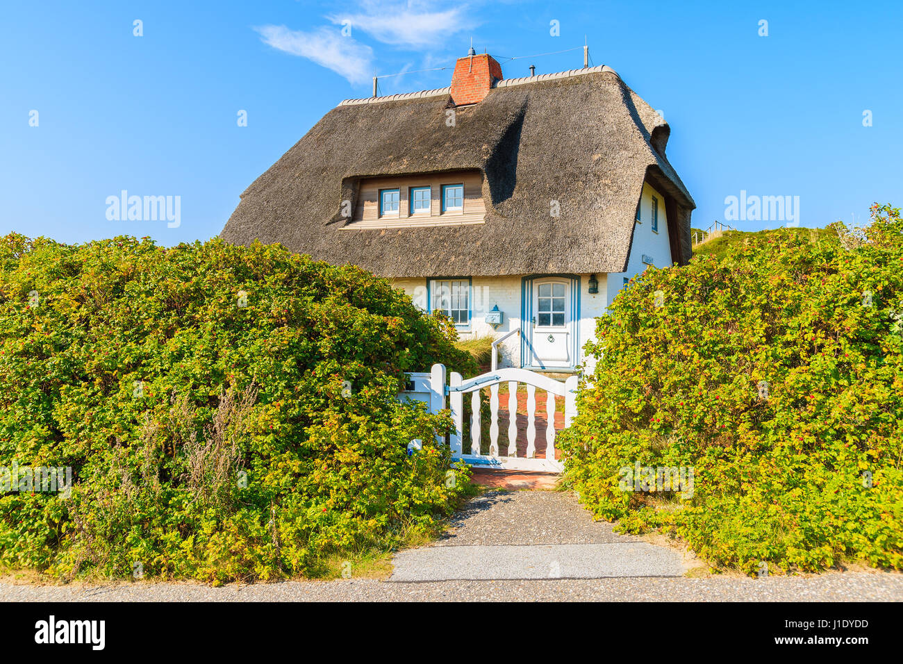 Typical Frisian house in Hornum village on southern coast of Sylt island, Germany Stock Photo