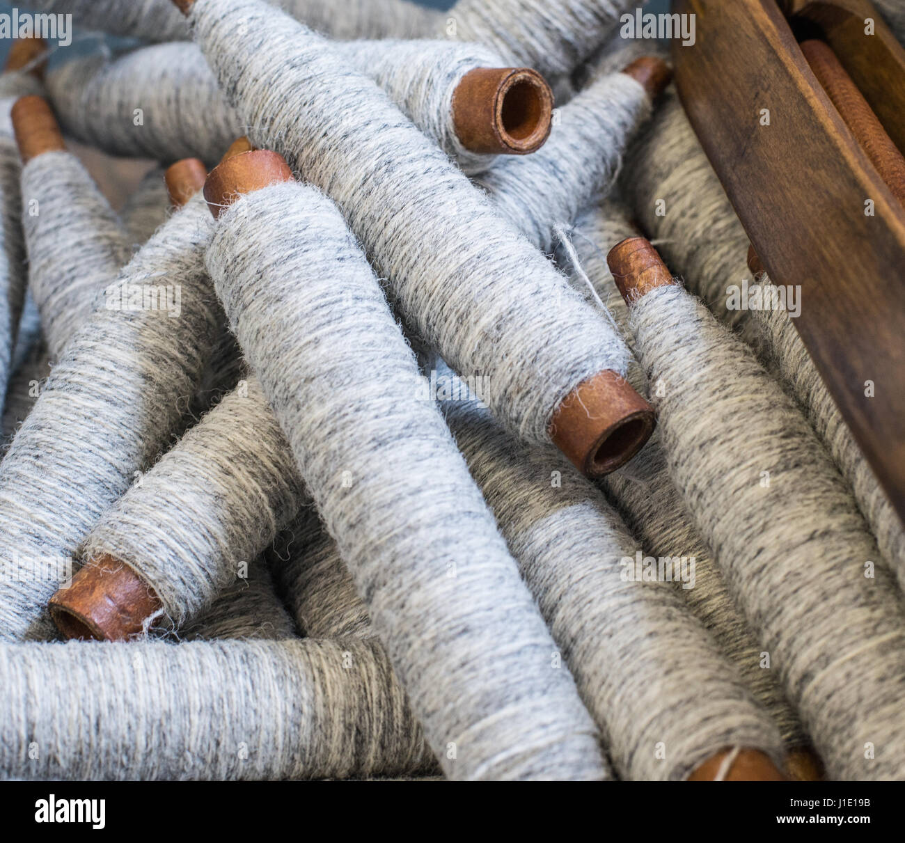Spools of woollen yarn at Laxey Woollen Mills, Isle of Man Stock Photo