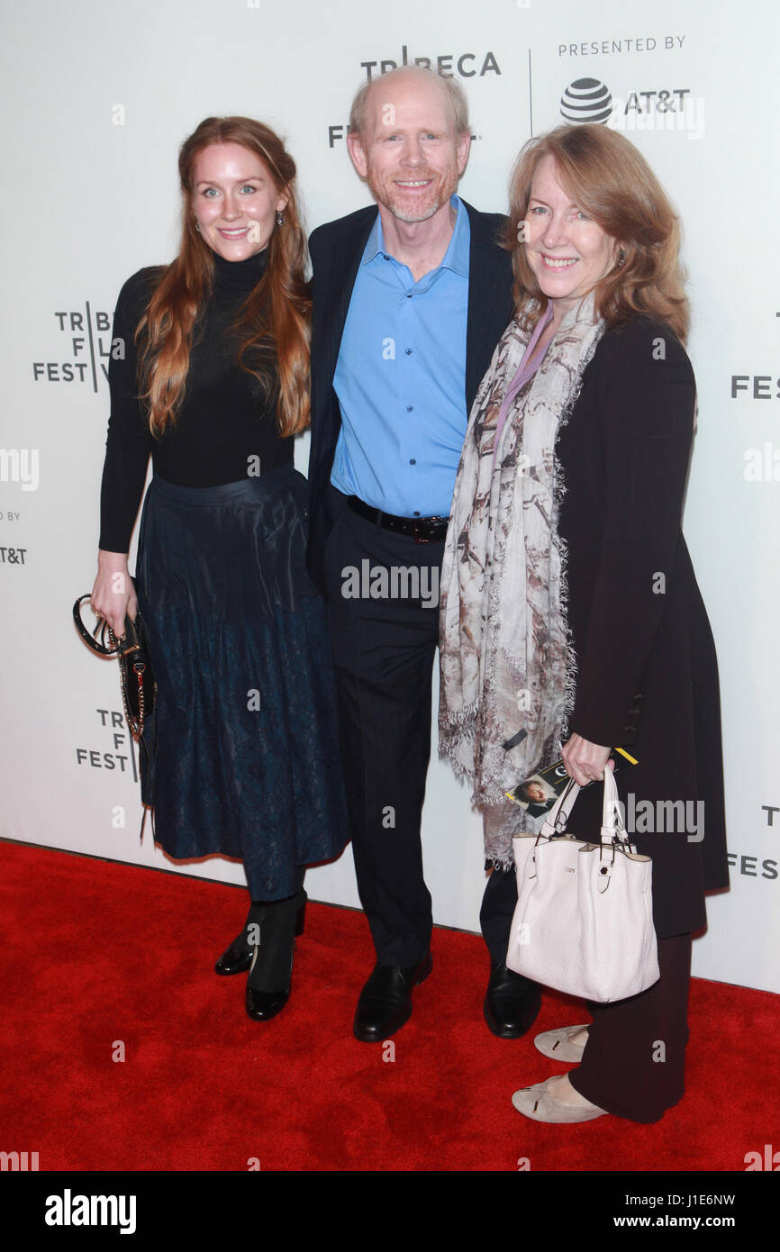 New York, NY, USA. 20th Apr, 2017. Paige Howard, Ron Howard and Cheryl Howard at the National Geographic Premiere of Genius at The 2017 Tribeca Film Festival at The BMCC Tribeca Performing Arts Center in New York City on April 20, 2017. Credit: Diego Corredor/Media Punch/Alamy Live News Stock Photo