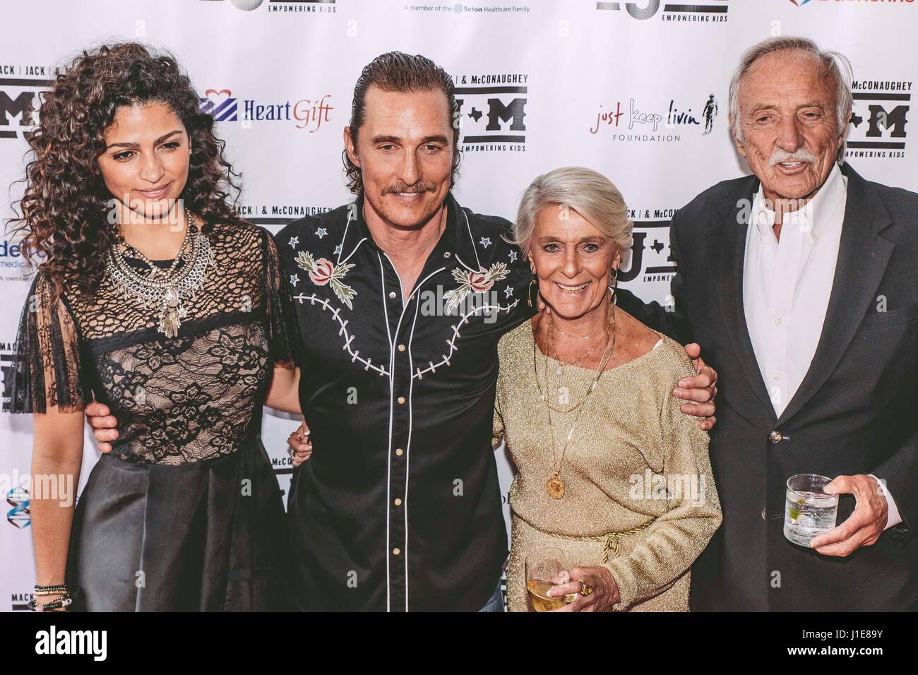 Austin, USA. 20th Apr, 2017. Camila Alves, Matthew McConaughey, Kay McConaughey, James Donald McConaughey arrive at the 2017 Mack, Jack & McConaughey on April 20, 2017 in Austin, Texas. Credit: The Photo Access/Alamy Live News Stock Photo