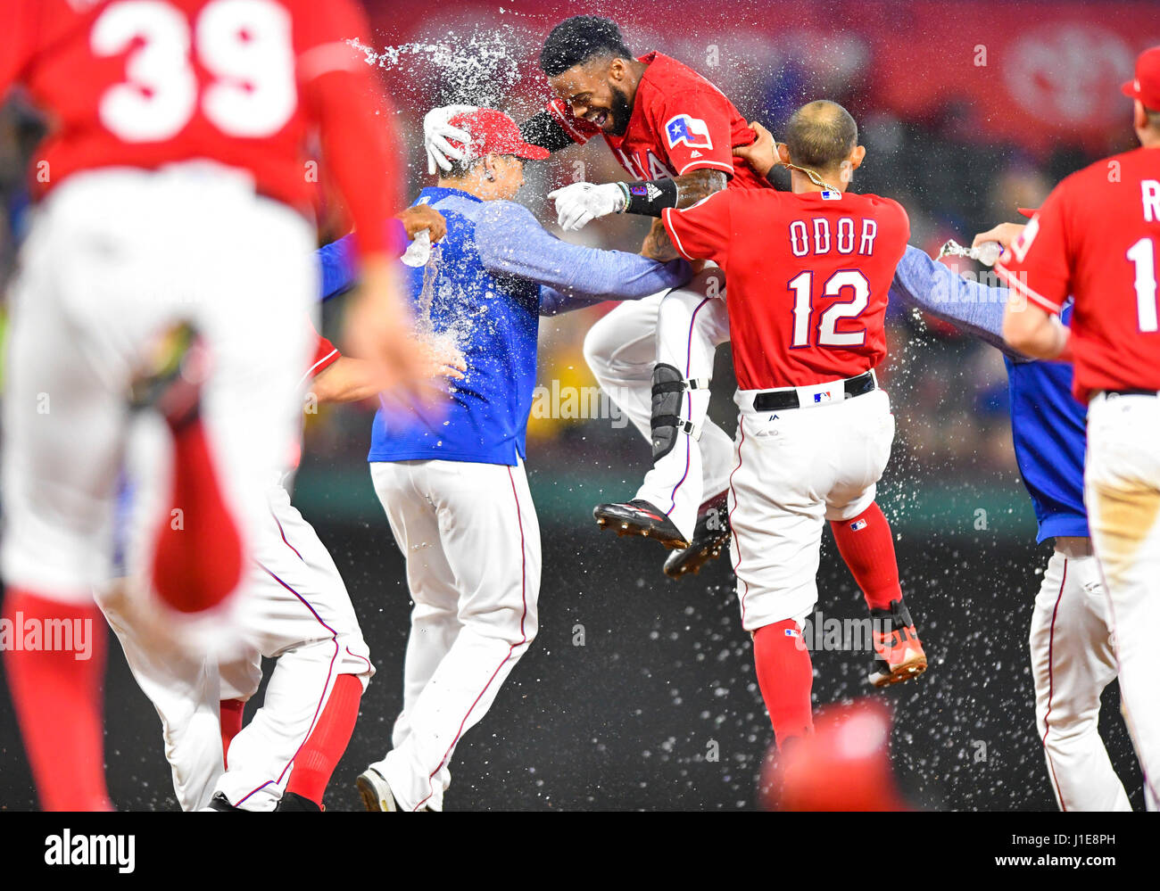 Arlington, Texas, USA. 20th April, 2017. Texas Rangers center fielder ...