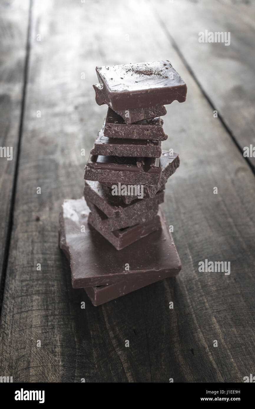 Organic  Chocolate Squares Stacked Stock Photo