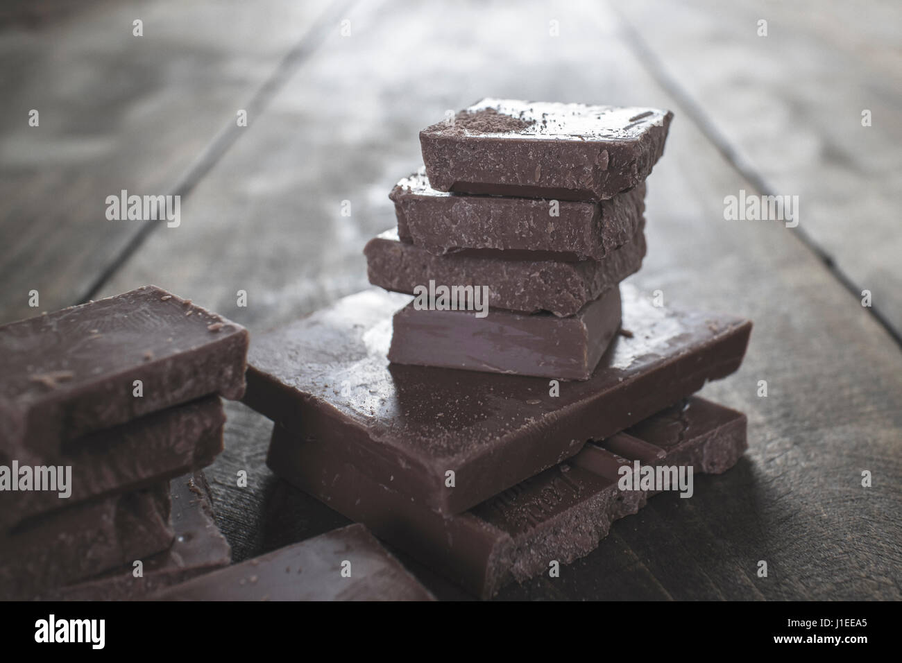 Organic Chocolate Squares Stacked Stock Photo - Alamy