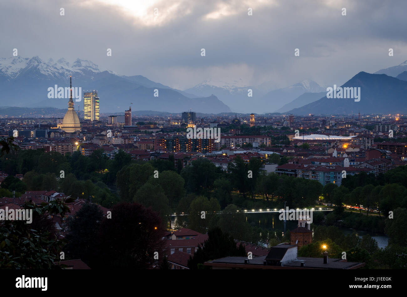 Torino, skyline with Mole Antonelliana and Susa Valley Stock Photo
