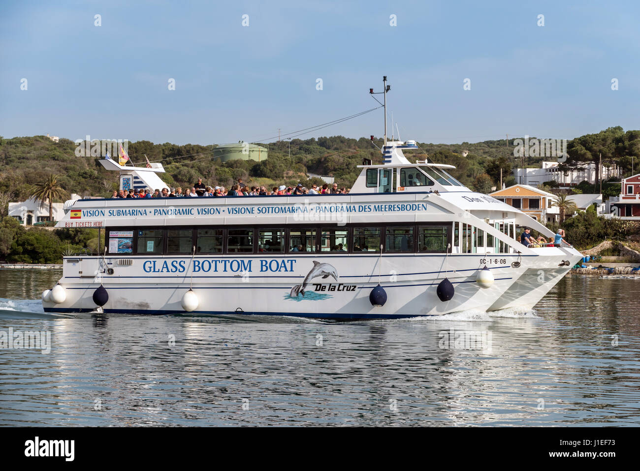 Glassbottomed boat in the harbour at Mahón, Menorca Stock Photo Alamy