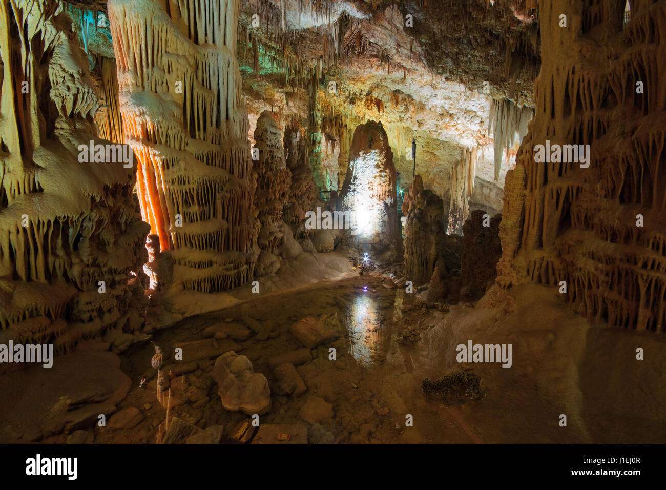 Stalactites and stalagmites in Avshalom Stalactites Cave, Soreq, Israel Stock Photo